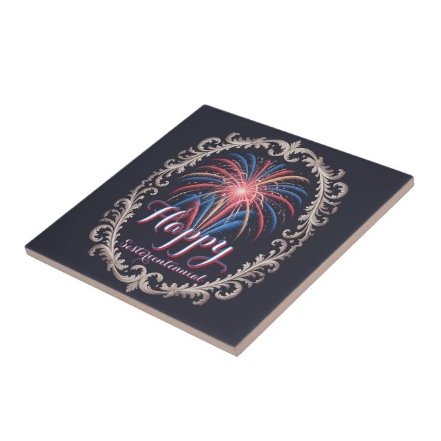 Sesquicentennial Fireworks Vintage Frame Ceramic Tile (Side)