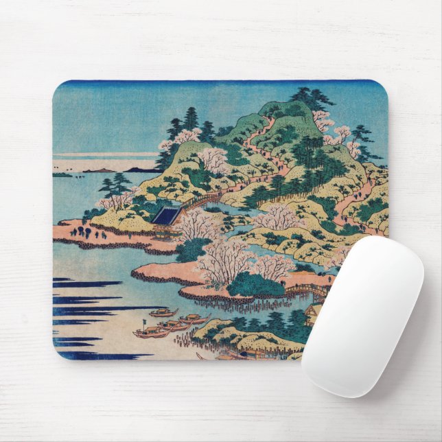 Sesshu Ajigawaguchi Tenposan by Katsushika Hokusai Mouse Pad (With Mouse)