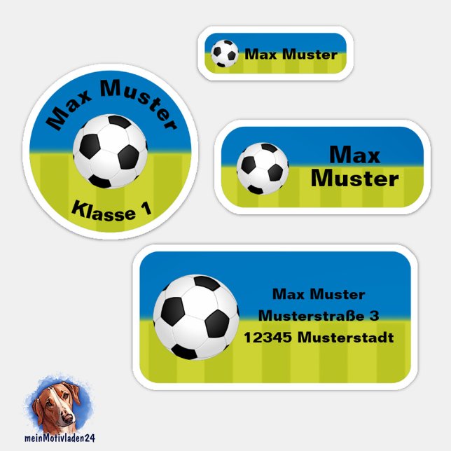 Set - 24 name labels soccer blue green | (Namensaufkleber Set für Kinder - Fußball blau grün - 24 teilig, personalisierbar )