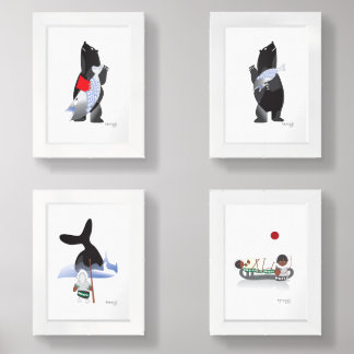 Set 2 of contemporary Inuit design framed prints