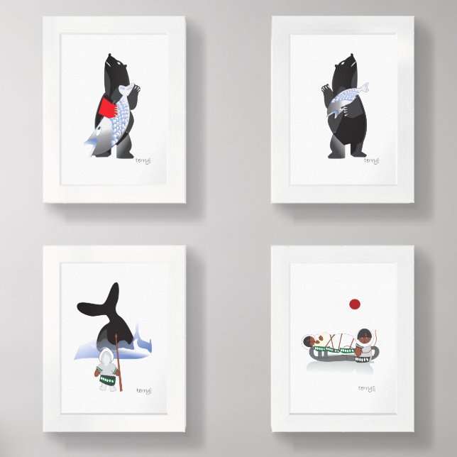 Set 2 of contemporary Inuit design framed prints (Front)