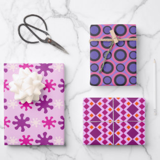 Set 3 Colorful Vintage Retro 60s 70s Wrapping Paper Sheets