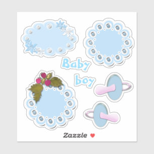 Set, baby stickers, pacifier, blue, tags, album sticker