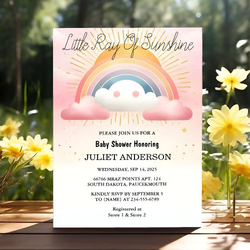 Set Boy Pink Unique Sky Cloud Sunshine Baby Shower Invitation