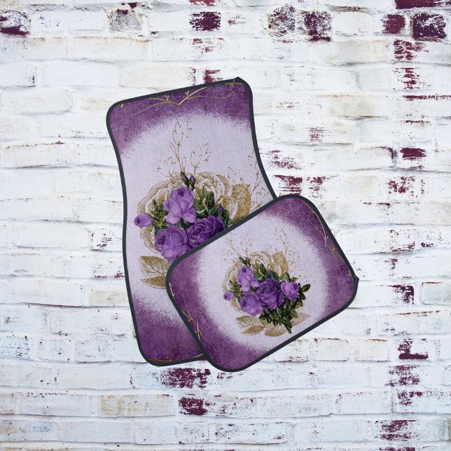 Set Car Mats Purple White Rose Floral For Her (Creator Uploaded)