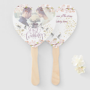 Set de abanicos con flores y palomas hand fan