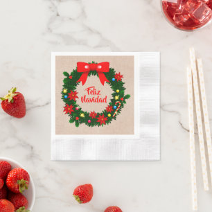 Set Feliz Navidad Merry Christmas Wreath Cocktail Napkins