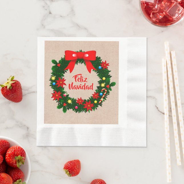 Set Feliz Navidad Merry Christmas Wreath Luncheon Napkins (Insitu)