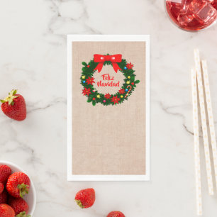 Set Feliz Navidad Merry Christmas Wreath Paper Guest Towels