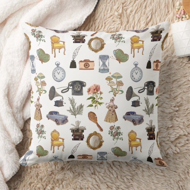 Set Gorgeous Old Vintage Items Throw Pillow (Blanket)