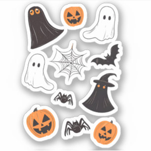 Set Hallowin stickers, pumkin, web, spider, ghost. Sticker