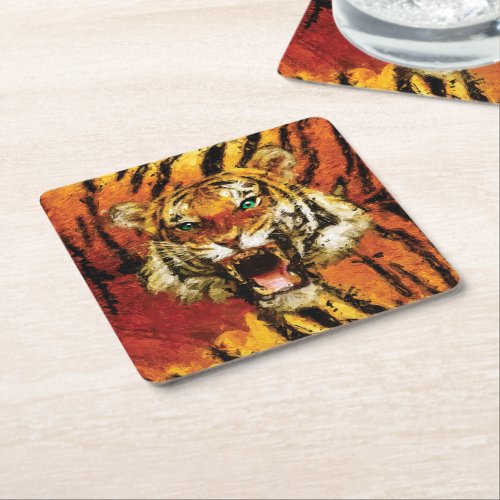 Set Me Free Tiger Square Paper Coaster