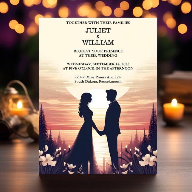 Set Night Sunset Stars Moon Cloud Twilight Wedding Invitation (Creator Uploaded)