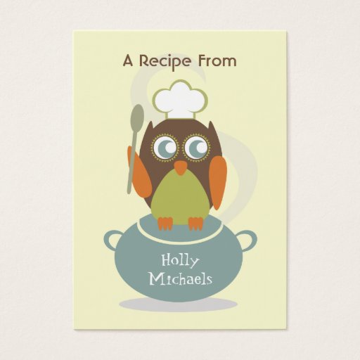 Customizable Set Of 100 Recipe Cards - Owl With Chef's Hat Business Card Template