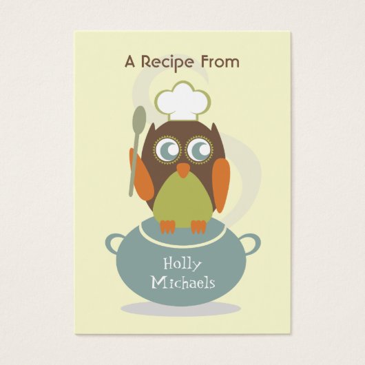 Set Of 100 Recipe Cards - Owl With Chef's Hat (Front)