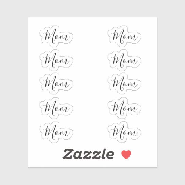   Set of 10 -Elegant Signature Script "Mom" Name  Sticker (Sheet)