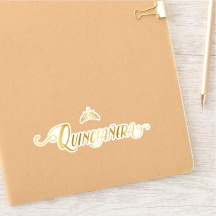 Set of 10 Gold Crown, Tiara and Quinceañera Words Sticker