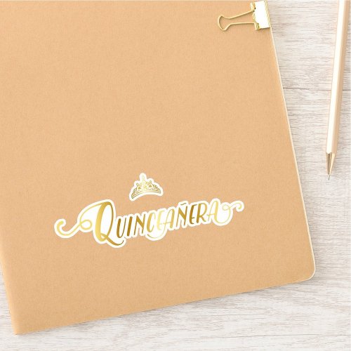 Set of 10 Gold Crown Tiara and Quinceaera Words Sticker