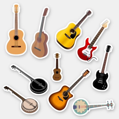 Set of 10 Guitar Stickers  Instrument Stickers