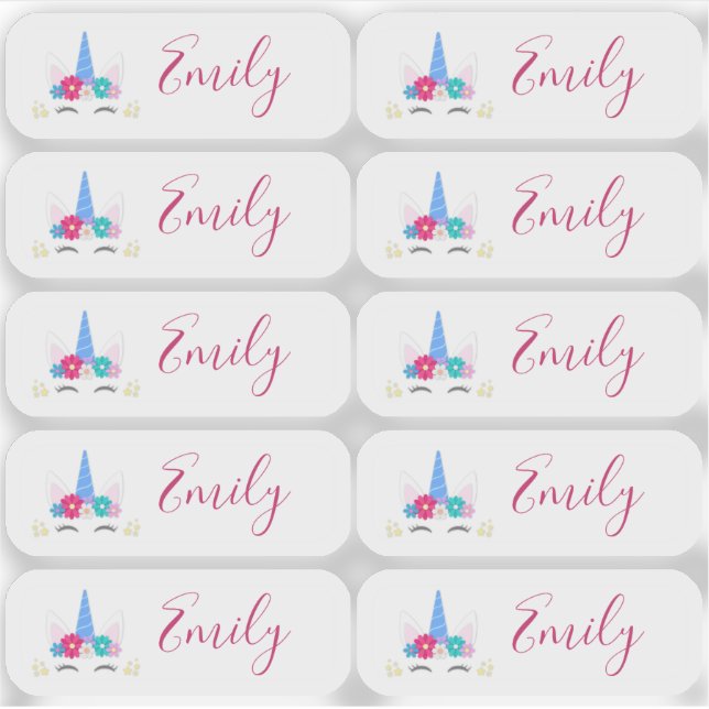 Set of 10 Small Transparent Unicorn Name Labels (Front)
