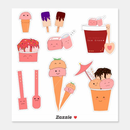 Set of 10 Sweet Things Design  Cute Ice Cream Sticker