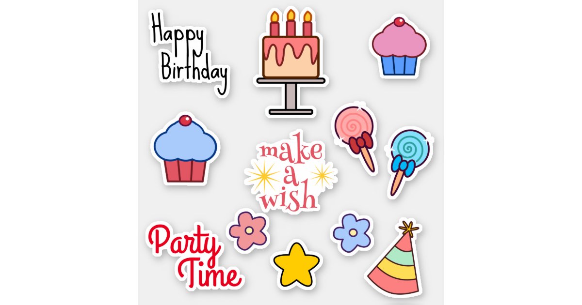Colorful Happy Birthday Stickers for Kids,6 Sheets Treats and Sweets Cake Birthday Stickers Self Adhesive Large Birthday Stickers for Planner Party