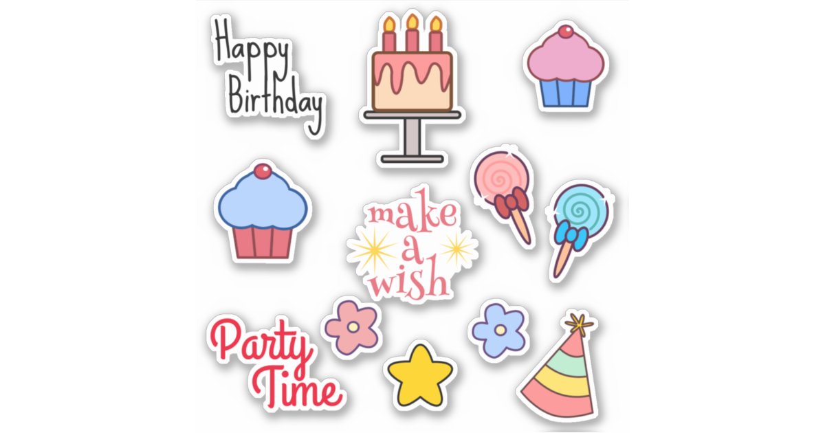 Colorful Happy Birthday Stickers for Kids,6 Sheets Treats and Sweets Cake Birthday Stickers Self Adhesive Large Birthday Stickers for Planner Party