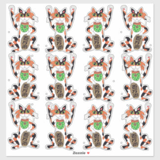 Set of 12 Cute Maneki Neko Lucky Beckoning Cats Sticker
