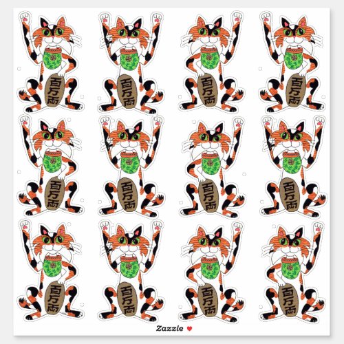 Set of 12 Cute Maneki Neko Lucky Beckoning Cats Sticker