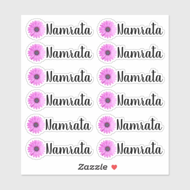 Set of 12 Personalized Daisy Name Label Stickers  (Sheet)