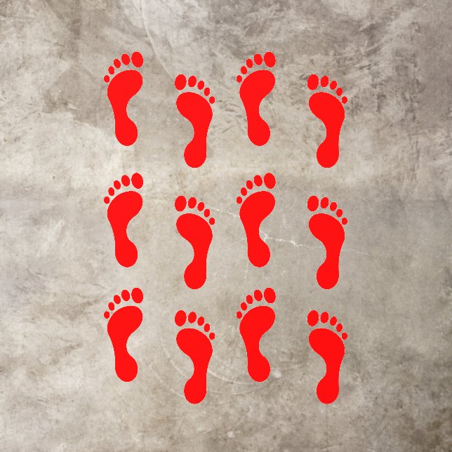 Set of 12 Red Footprints Floor Decals (Insitu)