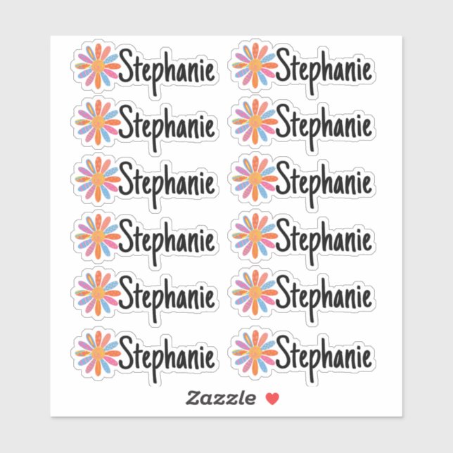 Set of 12 Small Whimsical Daisy Name Labels (Sheet)