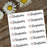 Set of 12 Small Whimsical Daisy Name Labels<br><div class="desc">A dozen of cute miniature name labels. The design is made of a custom name printed in a bold whimsical print and decorated with a pretty daisy flower illustration. Personalize these minimalist labels with your name and use them to decorate and mark your possessions including make up, electronics, stationery, water...</div>