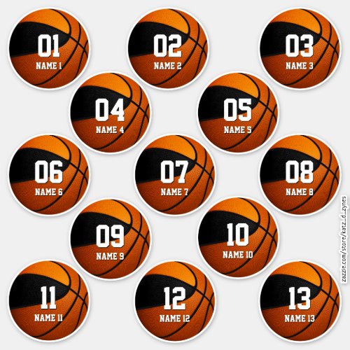 set of 13 black orange team colors basketball sticker