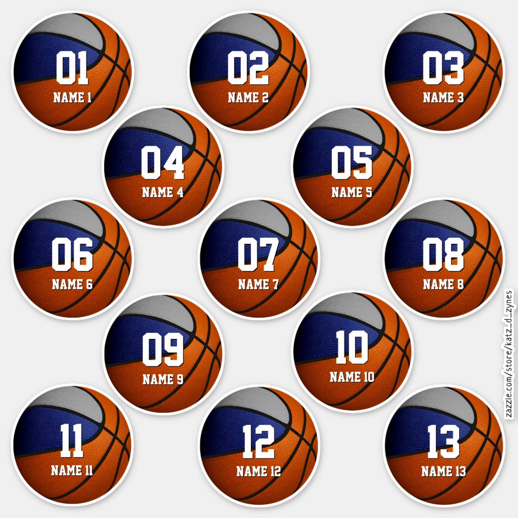 set of 13 blue gray team colors basketball stickers