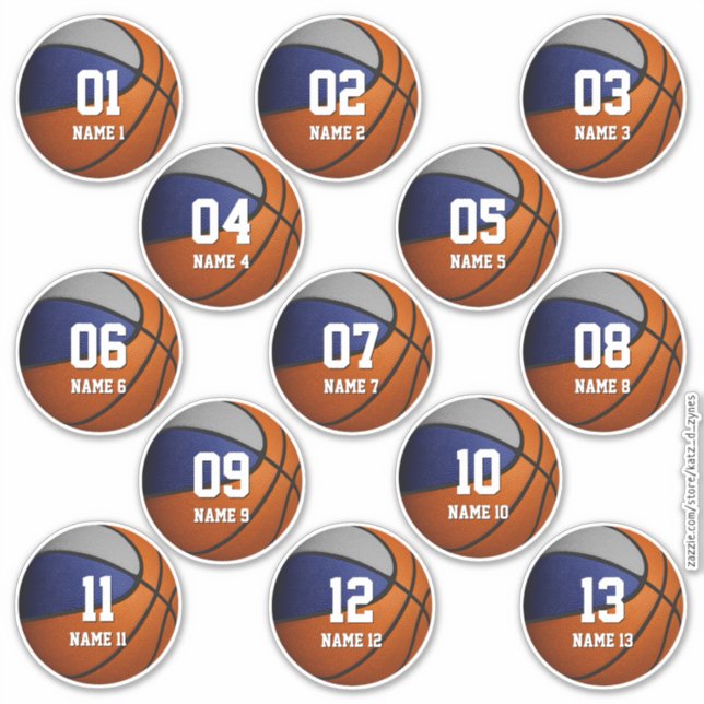 set of 13 blue gray team colors basketball sticker (Front)