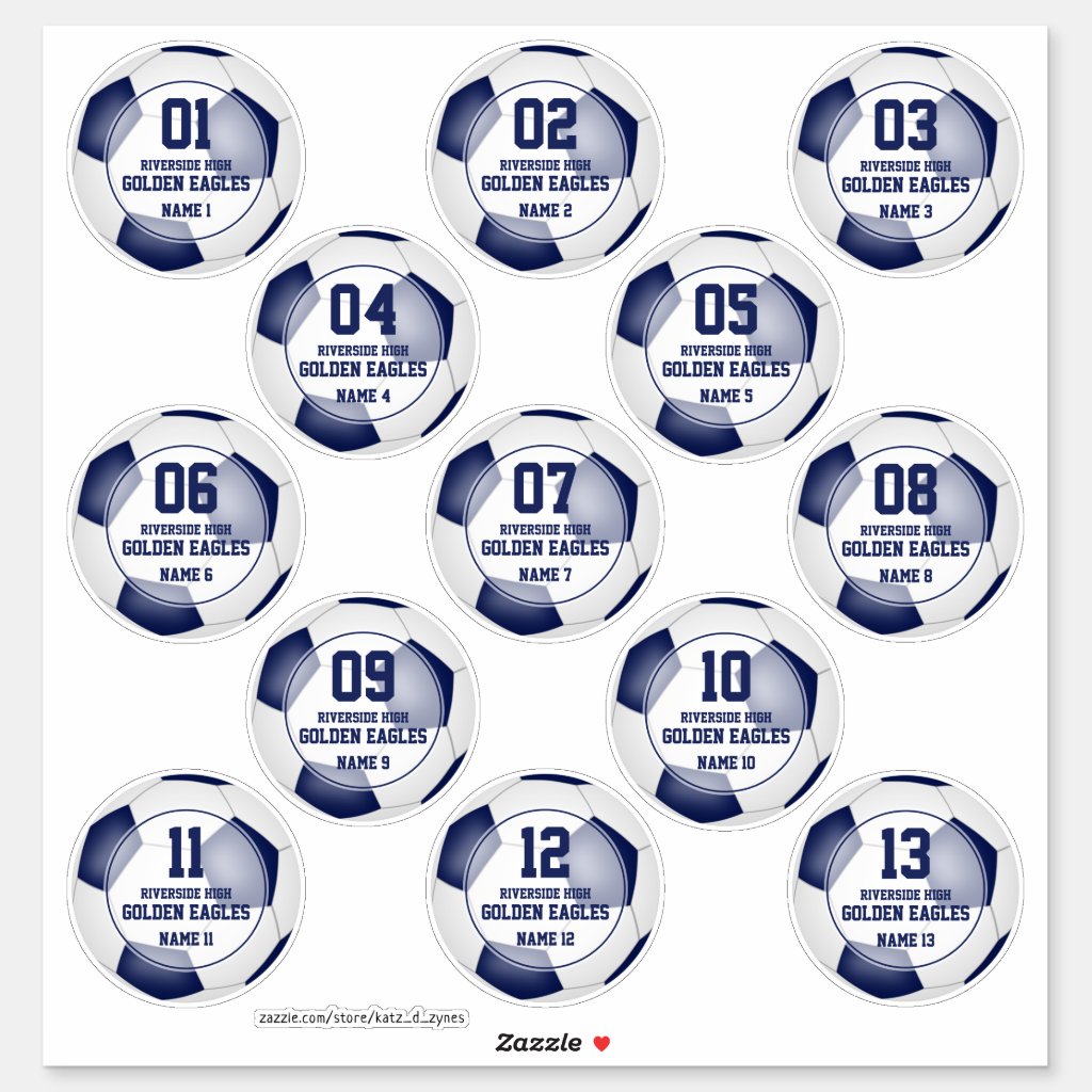 set of 13 blue white soccer team colors stickers