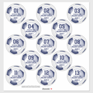 set of 13 blue white soccer team colors sticker