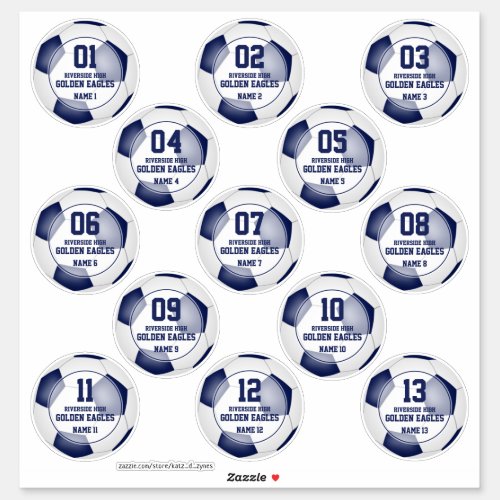 set of 13 blue white soccer team colors sticker