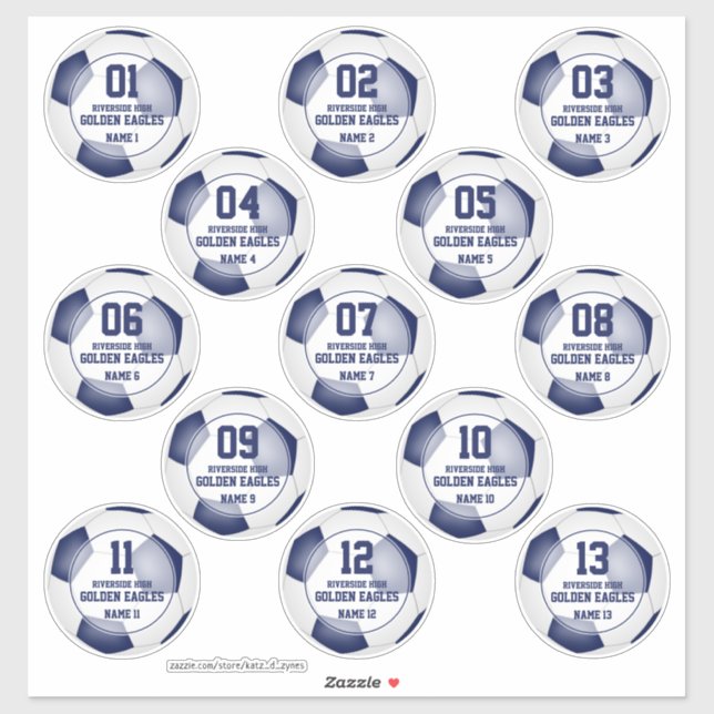 set of 13 blue white soccer team colors sticker (Sheet)