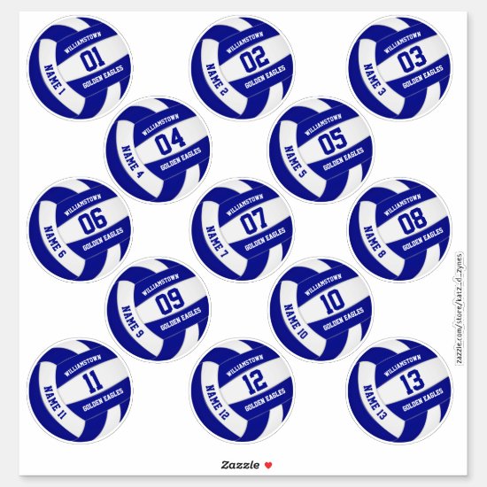 Set of 13 custom player names blue volleyball sticker