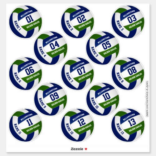 Set of 13 custom players blue green volleyball sticker