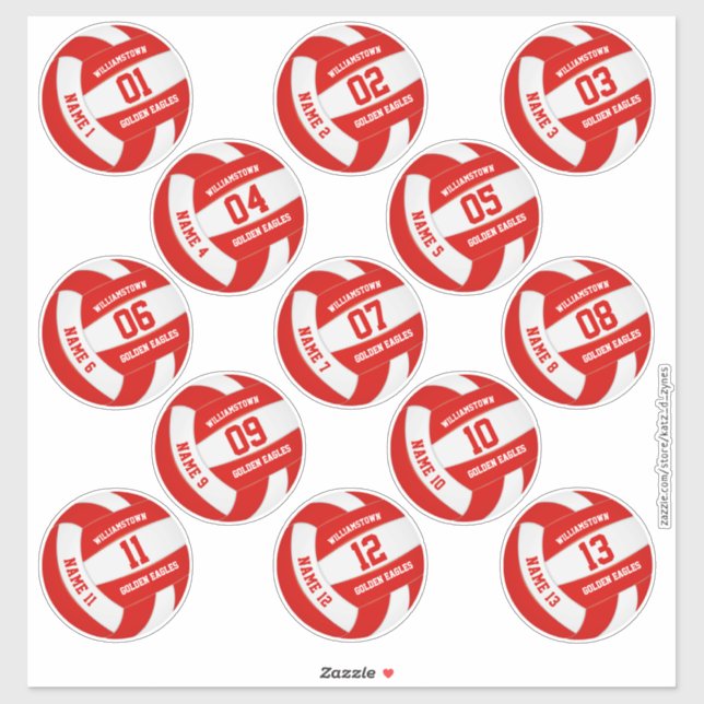 Set of 13 custom sports player names volleyball sticker (Sheet)