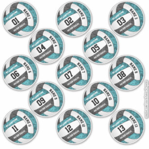set of 13 girly teal black volleyball player names sticker