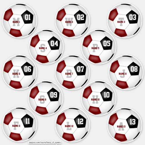 set of 13 maroon black soccer team kids party   sticker