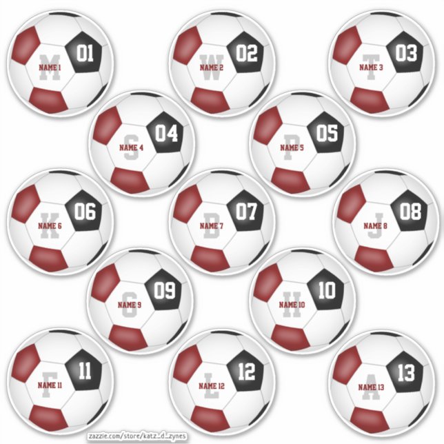 set of 13 maroon black soccer team kids party   sticker (Front)