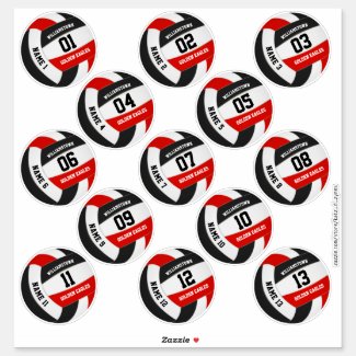 Set of 13 red & black team colors volleyball stickers