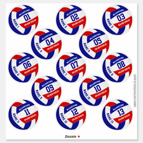 Set of 13 red white blue team colors volleyball sticker