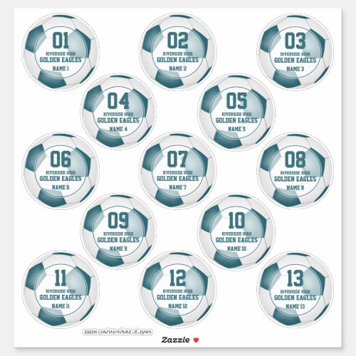 teal white team colors individual soccer players sticker