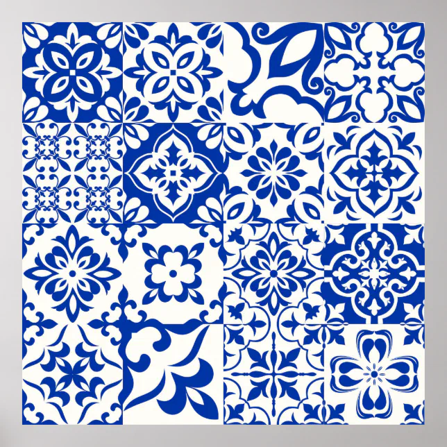 Set of 16 tiles Azulejos in blue, white. Original Poster | Zazzle